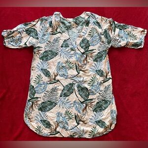 Mon & Jong Women's Short Sleeve Tropical Leaves Light Pink Tunic Blouse Size: OS